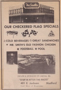 1977 race program ad for Mr. Smith's Bar & Grill